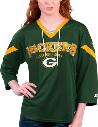 Starter Womens Starter Green Green Bay Packers Rally Lace-Up 3/4 Sleeve T-Shirt at Nordstrom, Size Xx-Large