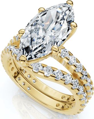 Pompeii3 Certified 4 1/2Ct Marquise Diamond Wedding Engagement Ring Set 14k Gold Lab Grow