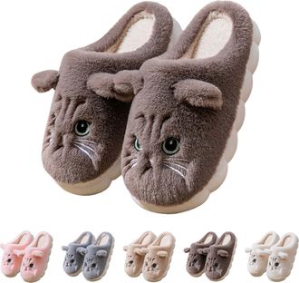 Generic Womens Fluffy Animal Slippers Cat Slippers Realistic 3D Furry Kitten Ear Slipper Novelty Cartoon Slipper Warm Winter Sliders Winter House Shoes Fluffy
