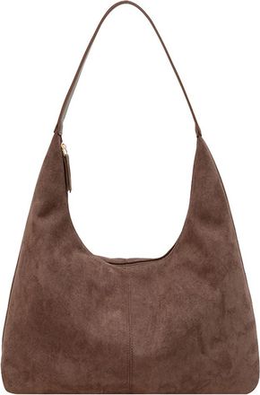 Generic Women Suede Tote Bag with Multi-Pockets Crescent Bag Zipper Closure Hobo Bag Large Capacity Handbag for Work Travel (Coffee)