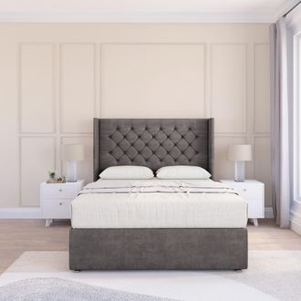 Sloomy Dior Naples Wingback Bed Set, No Drawers & 54 Floor Standing Headboard in Dark Grey | Size: Double