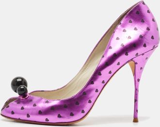 Sophia Webster Metallic Purple Heart Print Leather Loren Peep Toe Pumps