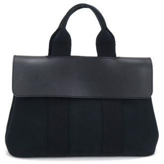 Herm&egrave;s Black Toile Chevron Tote Bag (Pre-Owned)