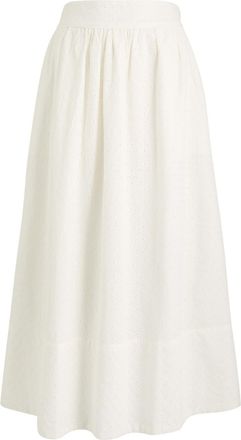 Paige Ojai Floral-embroidered Cotton Midi Skirt - White - 10 (UK14 / L)