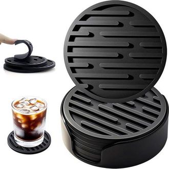 OEM Juego De Posavasos Redondos Antideslizantes De Color Negro (6 Piezas)