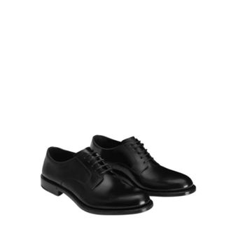 Dolce & Gabbana Gekreind Kalfsleren Derby - Heren - Nette schoenen - Zwart - 42 1/2 EU - Leer - Schoenen