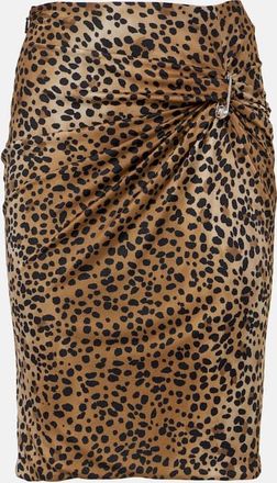 Versace Safety Pin gathered leopard-print pencil skirt