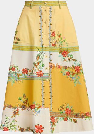 Saloni Kali-C Floral Stripe A-Line Midi Skirt