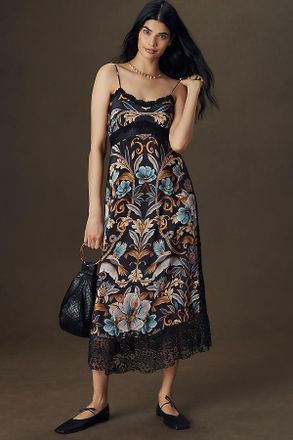 Farm Rio Sleeveless Lace-Trim Midi Dress