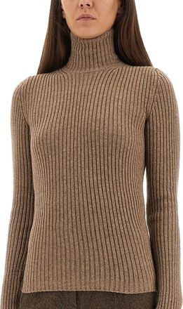 Max Mara Ribbed Wool-Cashmere Turtleneck Sweater - Brown