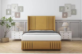Comfort Beds Elise Plush Divan Set No Drawers-54 Wingback-Footboard in Mustard | Size: King