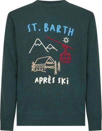 MC2 Saint Barth Multicolor Kunstwerk Geborduurde Trui - Heren - Ronde hals truien - Groen - L - Wol - Truien & Vesten
