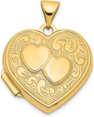 Diamond2Deal 14k Yellow Gold Two Hearts 18mm Heart Locket