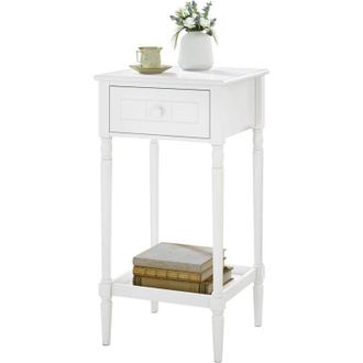 Woltu Woltu - 1x Mesita De Noche, Mesa Alta Con Caj&oacute;n Y Estante Abierto, Estilo Barroco, Blanco