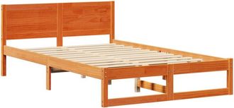 vidaXL Bed Frame with Headboard Brown 135 x 190 cm Solid Pine wood Vidaxl