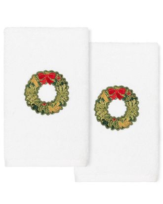 Linum Home Textiles Christmas Wreath White Hand Towels (Set Of 2)