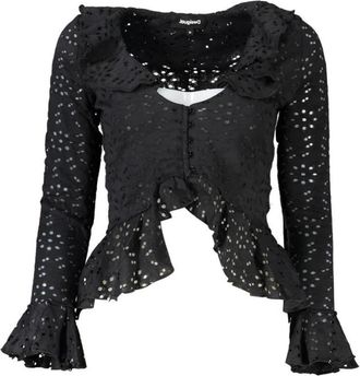 Desigual Blouse met lange mouwen - Dames - Blouses - Zwart - M - Katoen - Overhemden