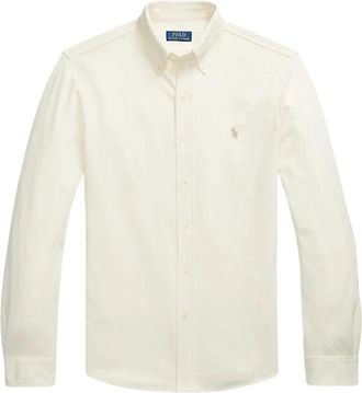 Ralph Lauren Off-White Polo Lange Mouw Gebreid Overhemd - Heren - Casual Overhemden - Wit - 2XL - Katoen - Overhemden