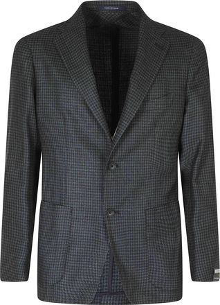 Tagliatore Green Single-Breasted Pied-De-Poule Wool-Blend Blazer