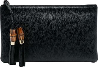 Gucci Pre-owned Clutches, female, Black, Size: ONE SIZE Pre-owned Bamboo Tassel Pouch