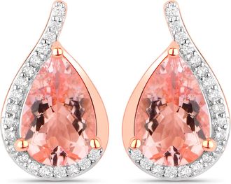 Diana M. Jewels Pink Morganite Pears 9x6mm - 2Pcs + White Diamond F/C Round 1mm( I1-I2/I color ) - 38Pcs ( J Back ) ( White Pen Rhodium ) ( Push Post )