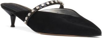 Alexander McQueen Stud Pointed Toe Mary Jane Mule in Black/Black/Silver at Nordstrom, Size 5.5Us