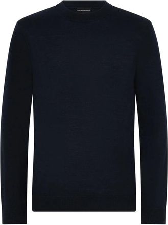Emporio Armani Trui van wolmix met ronde hals - Heren - Ronde hals truien - Blauw - 2XL - Wol - Truien & Vesten