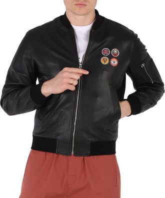Roberto Cavalli Black Nappa Lucky Symbol Embroidered Bomber Jacket, Brand Size 46 (US Size 36)