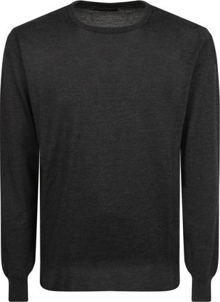 Dell'Oglio Rondgebreide trui - Heren - Ronde hals truien - Grijs - M - Wol - Truien & Vesten