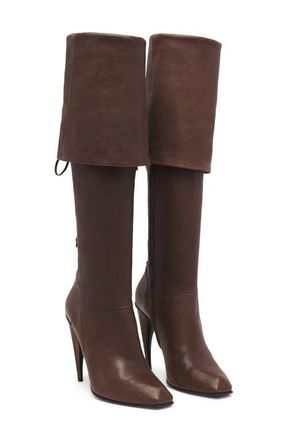 Alexander McQueen Horn Shaped Heel Lace-Up Knee High Boot in Coffee at Nordstrom, Size 9.5Us