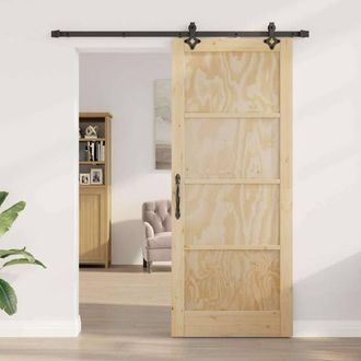 Berkfield Home Sliding Door with Hardware Set 86x211 cm Solid Wood Pine in Beige
