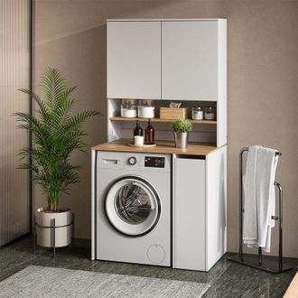 Vicco Armario Para Lavadora Viktor, Blanco/artesano, 93.6 X 88.2 Cm 2 Partes Con Estante, Vicco