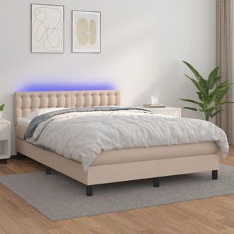 vidaXL Vidaxl - Cama Box Spring Colch&oacute;n Led Cuero Sint&eacute;tico Capuchino 140x190cm