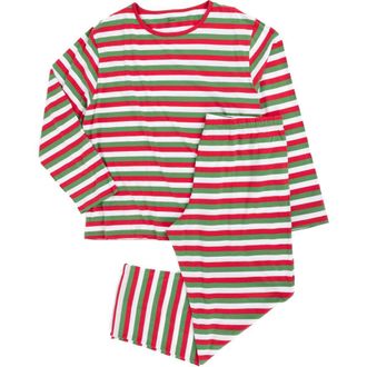 Leveret Mens Cotton Striped Matching Family Holiday Pajamas in Red White & Green at Nordstrom, Size 5X-Large