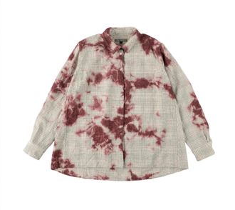 Suzusan Womens Wool Cotton Linen Pencil Check Blouse In Bordeaux / Natural White