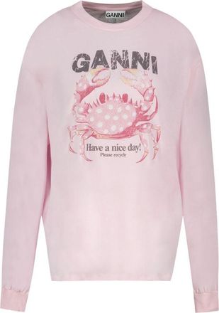 Ganni Womens Cotton Crew-Neck Sweatshirt Pink Sweatshirts