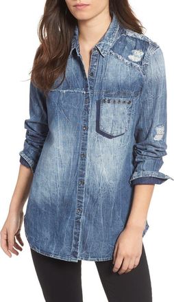 True Religion Brand Jeans Georgia Distressed Denim Shirt in Indigo at Nordstrom Rack, Size Small
