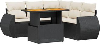 vidaXL Set De Sof&aacute;s De Jard&iacute;n 6 Piezas Y Cojines Rat&aacute;n Sint&eacute;tico Negro Vidaxl