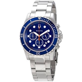 Bulova Chronograph Quartz Blue Dial Stainless Steel Mens Watch 98B325