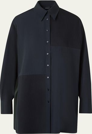 Akris Stitched Pleats Inset Cotton Poplin Oversized Shirt