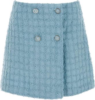 Versace Womens Light-blue Boucle Mini Skirt - Light Grey Wool - Size EU 38 (Womens)
