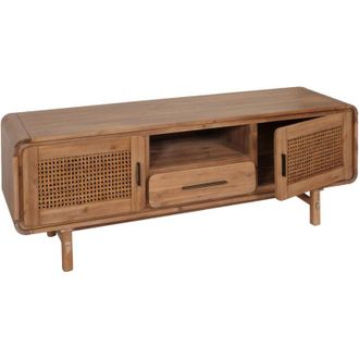 Hhg Non utilizzato] Porta tv lowboard mobile salotto vintage HHG 011 60x160x45cm rattan legno acacia teak