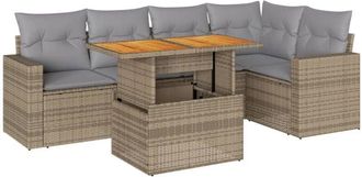 vidaXL Juego De Sof&aacute;s Jard&iacute;n Con Cojines 6 Pzas Rat&aacute;n Sint&eacute;tico Beige Vidaxl