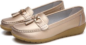 Generic Casual Womens Loafers Flat Metal Buckle Comfortable Lightweight for Womens Leather Slip-on Outdoor Driving Moccasion Boat Shoes Dark Heels Walking Wom