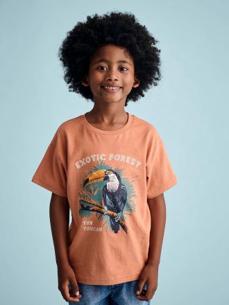 Vertbaudet Jungen T-Shirt mit Tierprint, Recycling-Baumwolle orange
