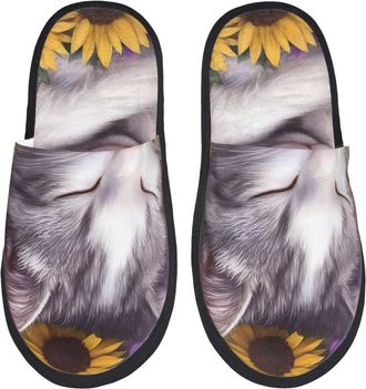 Generic Warm Sunflower Sleeping Cat Women Men Slippers Warm Shoes Soft House Shoes For Bedroom Winter Outdoor M