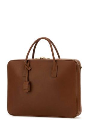 Saint Laurent Mens Caramel Leather Briefcase Brick Ventiquattrore