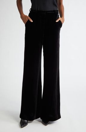 L'agence Pilar Wide Leg Velvet Pants in Black at Nordstrom, Size 10