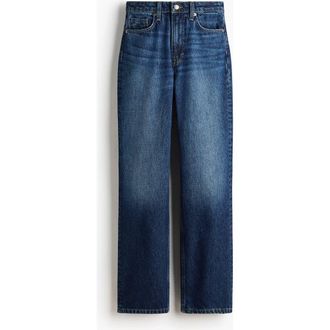 H&M Straight High Jeans in Dark Denim Blue at Nordstrom, Size 18