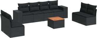 vidaXL Set De Sof&aacute;s De Jard&iacute;n 8 Piezas Y Cojines Rat&aacute;n Sint&eacute;tico Negro Vidaxl